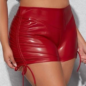 Drawstring PU Leather Shorts